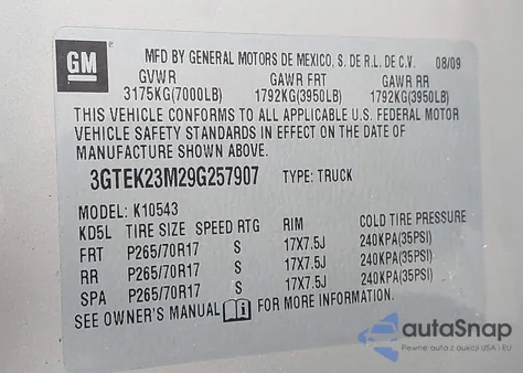 2009 GMC Sierra 1500 Sle from USA, damaged, VIN 3GTEK23M29G257907